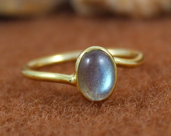 925 Sterling Silver - Gold Plated Ring - Natural Labradorite Ring - Handmade Jewelry - Statement Ring - Gemstone Jewelry - Birthstone Ring