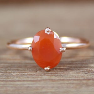 Natural Carnelian Ring - 925 Sterling Silver - Gold Plated Ring - Handmade Jewelry - Carnelian Rose Gold Ring - Prong Set - Birthstone Ring