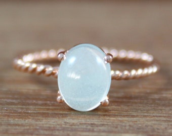 Natural Aqua Chalcedony - Gold Plated Ring - 925 Sterling Silver - 7 X 9 MM Oval Ring - Handmade Gemstone -  Statement Ring - Twisted Band