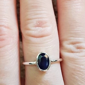 925 Sterling Silver Blue Sapphire Ring Bezel Set Oval Ring Minimalist Stacking Ring September Birthstone Jewelry Anniversary Gift for Her