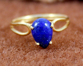 Gold Plated Ring - 925 Sterling Silver - Handmade Jewelry - Natural Lapis Lazuli Ring - Prong Setting - Promise Statement Ring - Birthstone