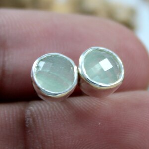 Aqua Green Onyx Silver Stud Earring, 925 Sterling Silver, Handmade, Dainty Women Silver Stud Earring Aqua Onyx Stud, Gift For Mom, Onyx Stud