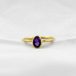 Natural Amethyst Ring, 14K Gold Ring, Purple Amethyst, 5X7 MM Oval Cut, Simple Dainty Ring, February Birthstone Jewelry, Stackable Rings