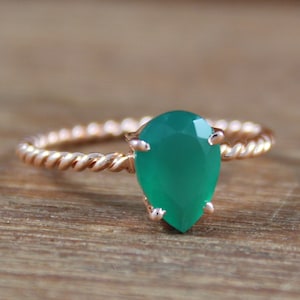 925 Sterling Silver, Green Onyx Pear Cut, Onyx Silver Ring, Gemstone Ring, Ring For Women, Statement Ring, Handmade Ring, Dainty Silver Ring