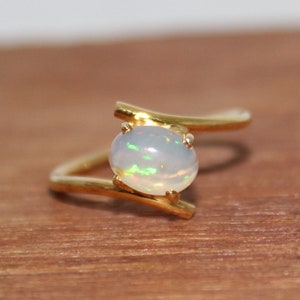 Natural Ethiopian Welo Fire Opal - Gold Plated Ring - 925 Sterling Silver - Handmade Jewelry - 6 X 8 MM Oval Cabochon - Rose Gold Opal Ring