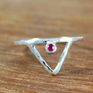 925 Sterling Silver Ring, Natural Ruby, Tiny Ruby Gemstone Ring, Trillion Silver Ring, Ruby Silver Ring, July Birthstone Ring, Handmade Ring