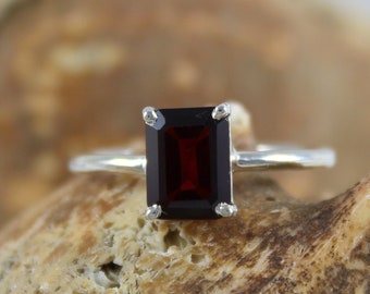 Natural Garnet Ring - 925 Sterling Silver - Octagon Silver Ring - Octagon Garnet Ring - Silver Gemstone Ring - Promise Ring - Birthstone