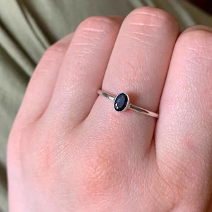 Natural Blue Sapphire 925 Sterling Silver Petite Oval Bezel Set Ring Minimalist Blue Sapphire Stacking September Birthstone Promise Gift