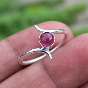 Natural Ruby GF, 925 Sterling Silver, Silver Ruby Ring, 5 MM Round Cabochon, Gemstone Silver Ring, July Birthstone Ring, Handmade Jewelry