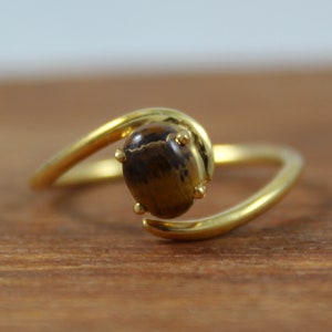 Gold Plated Ring Natural Tiger Eye Ring 925 Sterling Silver Handmade Ring 5 X 7 MM Oval Cabochon Rose Gold Plated Birthstone image 4