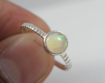 Dainty Opal Ring, Ethiopian opal minimalist ring, 925 Sterling Silver, Opal Stacking Ring, Silver Opal Ring, October Birthstone Ring For Her