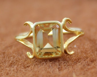 Yellow Citrine Quartz Ring Octagon Cut Citrine Quartz Gift Ring Birthstone Handmade Ring Sterling Silver Yellow Gold Ring Citrine Ring