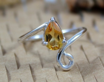 Natural Citrine Ring - 925 Sterling Silver - Handmade Ring - Gemstone Jewelry - Gift For Her - November Birthstone - Statement Promise Ring