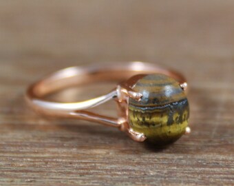 Rose Gold Plated - Natural Tiger Eye - 925 Sterling Silver - Handmade Ring - 7 X 9 MM Oval Ring - Birthstone - Gold Plated - Gemstone Ring