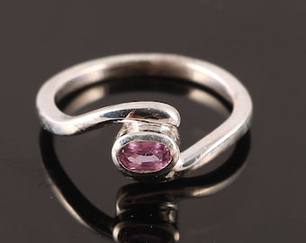 Handmade Pink Sapphire Ring: Oval Birthstone, Sterling Silver