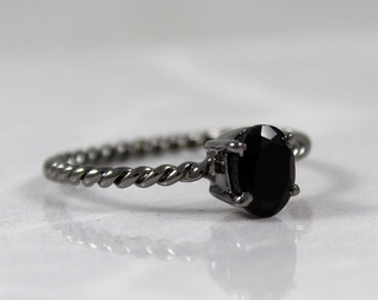 925 Sterling Silver, Natural Black Onyx Ring, Oval Cut Gemstone, 5 X 7 MM Oval, Handmade Jewelry, Black Rhodium Black Onyx Ring - Birthstone