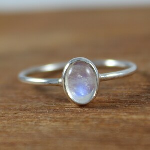 Natural Rainbow Moonstone, 925 Sterling Silver, Dainty Gemstone Ring, Blue Fire Moonstone, Gift For Her, Promise Ring, June Birthstone Ring