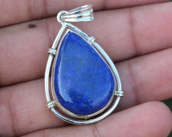 Handmade Pear Lapis Lazuli 925 Sterling Silver Pendant