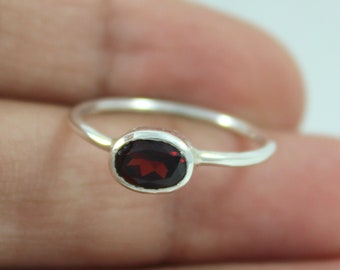 Natural Garnet Ring - 925 Sterling Silver - Red Garnet Ring - Handmade Jewelry - 5 X 7 MM Oval Cut - Birthstone Ring - US 3 - 13- Birthstone