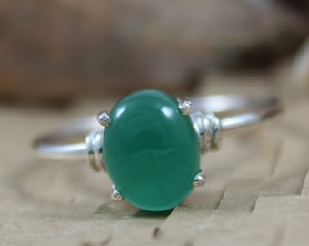 Natural Green onyx Cabochon - 925 Sterling Silver - Handmade Jewelry - Gemstone Ring - Statement Ring - Birthstone Ring - Silver Ring