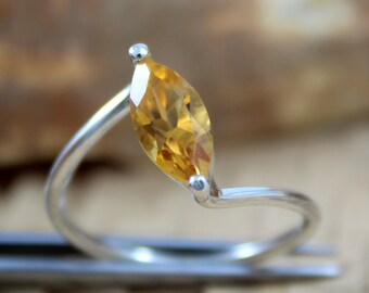Natural Citrine Ring 925 Sterling Silver Marquise Cut Bypass Ring Unique Citrine Solitaire Ring November Birthstone Modern Swirl Ring Gift