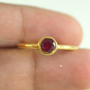Natural Ruby GF Gold Ring - Gold Gemstone Ring - 5 MM Ruby Glass Filled - Size US 3 - 13 - 14K 18K Gold - Birthstone Ring - Stackable Ring
