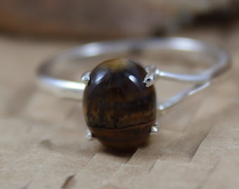 Natural Tiger's Eye Ring - 925 Sterling Silver - 7 X 9 MM Oval Cabochon - Handmade  Jewelry - Statement Ring - Gemstone Ring - Birthstone