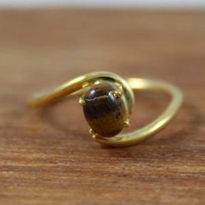 Gold Plated Ring Natural Tiger Eye Ring 925 Sterling Silver Handmade Ring 5 X 7 MM Oval Cabochon Rose Gold Plated Birthstone image 2