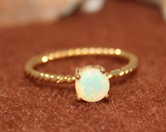 Gold Plated Ring - 925 Sterling Silver - Natural Ethiopian Opal - Handmade Ring - 6 MM Round Cut Ring - Engagement Ring - Rose Gold Ring