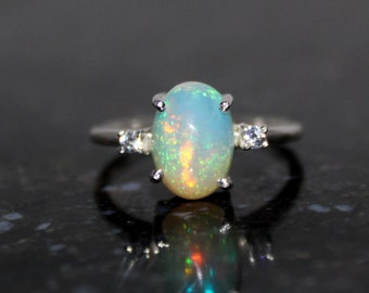 Natural Opal Ring, Ethiopian Opal Ring, Opal Rings for women, Opal Ring Silver, 925 Sterling Silver, Silver Opal Ring, Oval Engagement Ring