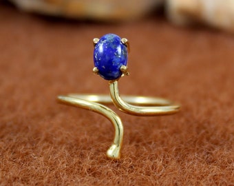 Gold Plated Ring - 925 Sterling Silver - Natural Lapis Lazuli - Handmade Ring - 5 X 7 MM Oval Lapis - Gemstone Jewelry - Statement Jewelry