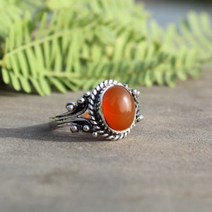 Natural Carnelian Ring, Gemstone Ring, 925 Silver Ring, Statement Ring, Women Ring, Dainty Ring, Carnelian Jewelry, Handmade Ring, Boho Ring