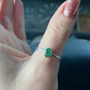 Natural Emerald 925 Sterling Silver 6x4mm Petite Oval Bezel Set Ring Minimalist Emerald Stacking Ring May Birthstone Jewelry Gift for Her