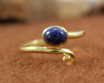 Natural Lapis Lazuli - Gold Plated Ring - 925 Sterling Silver - Handmade Ring - Gemstone Jewelry - Promise Birthstone Ring - Statement Ring