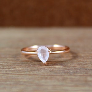 Rose Gold Rose Quartz Ring, 925 Sterling Silver, Gold Plated Ring, Natural Rose Quartz, Handmade Gemstone Jewelry, Promise Ring, 5X7 MM Pear