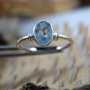 Natural Blue Topaz Ring - 925 Sterling Silver Topaz Ring -  Silver Gemstone - Blue Topaz Ring - Birthstone Ring - Promise Statement Ring
