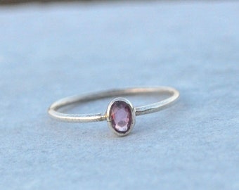 Natural Pink Sapphire, 925 Sterling Silver, Tiny Sapphire Ring, Stacking Rings, Pink Jewelry, 3X5 MM Oval Cut, September Birthstone Jewelry