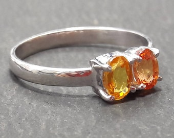 September Birthstone Natural Yellow Orange Sapphire Duo 925 Sterling Silver Two Stone Ring, Personalized Gift for Her, Two Stone Mother Ring