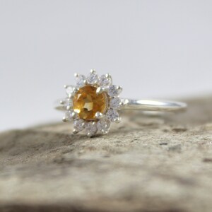 Natural Yellow Citrine - 925 Solid Sterling Silver - Citrine Zircon Silver Ring - 5 MM Round Cut - Size US 3 to 13 - Handmade Jewelry