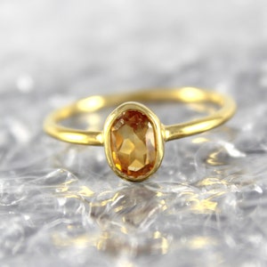 Natural Citrine Gold Ring, 14K 18K Solid Gold , Simple Gold Ring, Stackable Gold Ring, Yellow Gemstone Ring, Dainty Women Ring, Handmade