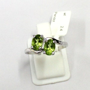 925 Sterling Silver, Natural Peridot Ring, Dual Birthstone Ring, Dainty Women Ring, Two Stone Silver ring, Toi Et Moi Ring, Green Stone Ring