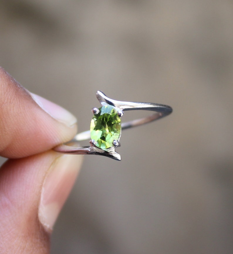 925 Solid Sterling Silver Natural Green Peridot Ring Jewelry Handmade Promise Ring Birthstone Ring Size US 3 to 13 Twisted Ring image 3