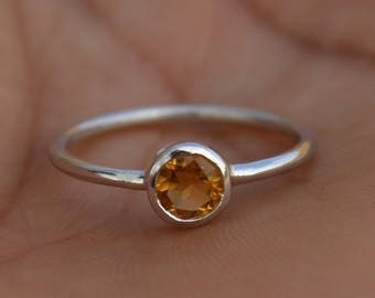 925 Sterling Silver - Natural Yellow Citrine - Round Cut - Ring Jewelry - Size US 3 to 13 - Free Shipping - Promise Ring - November Birth