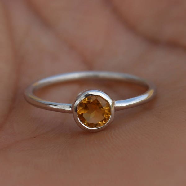 925 Sterling Silver - Natural Yellow Citrine - Round Cut - Ring Jewelry - Size US 3 to 13 - Free Shipping - Promise Ring - November Birth