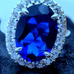 Synthetic Blue Sapphire Ring-925 Sterling Silver-Prong Setting-Cluster Ring-C.Z.-Ring Jewelry-Promise Ring-Birthstone Ring-US Size 3-13