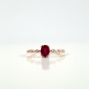 Dainty Oval Red Ruby Ring, Natural Ruby & Cubic Zircon Cluster Ring, Sterling Silver, Minimalist, July Birthstone, Stacking, Engagement Ring