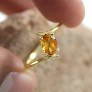 Natural Citrine Gold Ring, 9K, 14K, 18K Gold Citrine Ring, Dainty Twisted Ring, November Birthstone/Proposal Ring/Yellow Stone/Gift For Wife