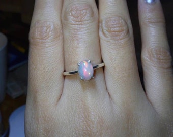 Prong Setting - Natural Welo Fire Ethiopian Opal - Ring Jewelry - 925 Sterling Silver - Silver Opal Ring - Size US 3 - 13