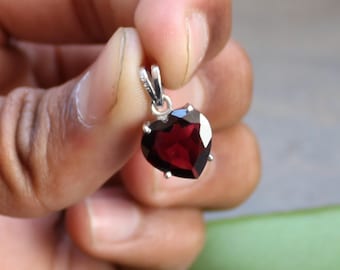 Natürlicher Roter Granat ~ Herz Anhänger ~ 12 MM Herz Granat ~ 925 Sterling Silber ~ Silber Granat Anhänger ~ Geschenk für Sie