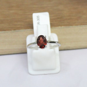 Natural Red Garnet Ring - 925 Sterling Silver - 6 X 8 MM Oval Garnet - Prong Setting - Promise Ring - Dainty Gemstone Ring - Minimalist Ring